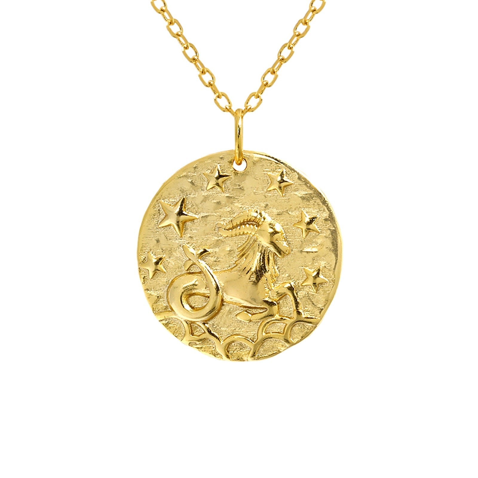 Collier pendentif plaqué or signe zodiaque Capricorne avec motif chèvre et étoiles, idée cadeau femme.